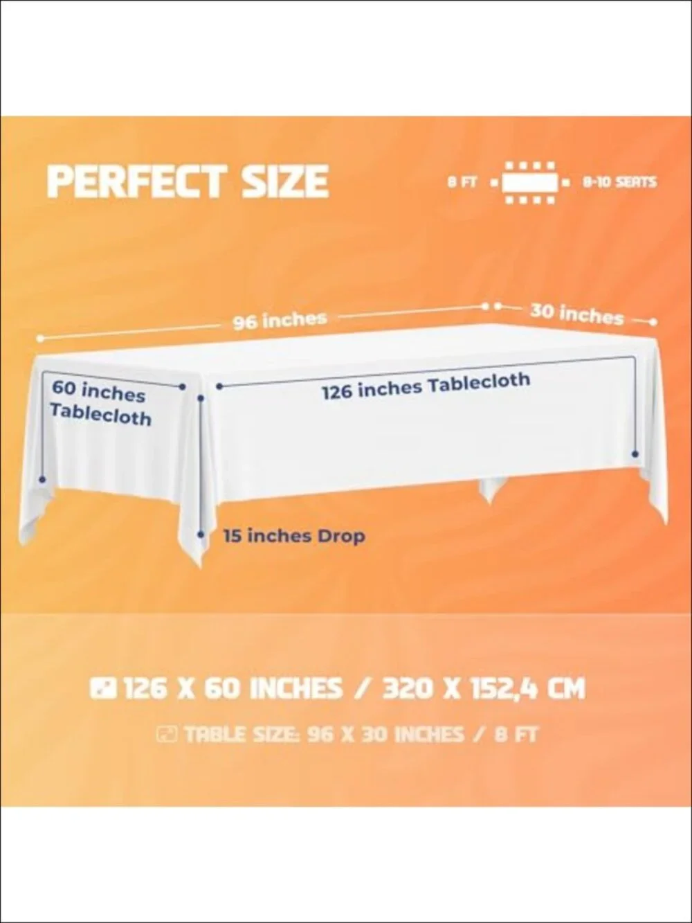 200 GSM Polyester Tablecloths 60x126 Inch for 8 Ft Rectangle Tables - 2 Pack